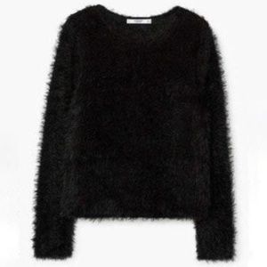black faux fur cozy sweater